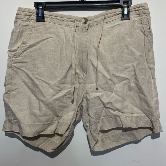 L.L. Bean Women's Tan Classic Fit Linen Drawstring Casual Shorts Size 14 - Picture 1 of 7